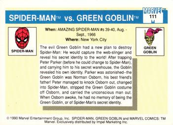 1990 Impel Marvel Universe #111 Spider-Man / Green Goblin Back