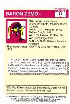 1990 Impel Marvel Universe #53 Baron Zemo Back
