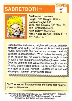 1990 Impel Marvel Universe #57 Sabretooth Back