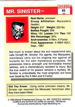 1990 Impel Marvel Universe #65 Mr. Sinister Back