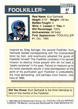 1990 Impel Marvel Universe #87 Foolkiller Back