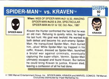 1990 Impel Marvel Universe #92 Spider-Man vs. Kraven Back
