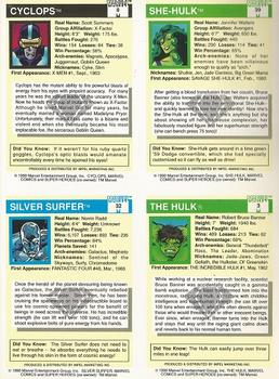 1990 Impel Marvel Universe - 4-card Panels #39-8-3-32 She-Hulk / Cyclops / Hulk / Silver Surfer Back