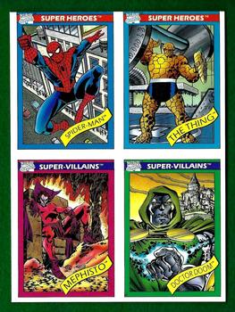 1990 Impel Marvel Universe - 4-card Panels #6-29-60-78 Thing / Spider Man / Doctor Doom / Mephisto Front