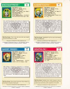 1990 Impel Marvel Universe - 4-card Panels #57-62-83-82 Sabretooth / Enchantress / Deathlok / Ghost Rider Back