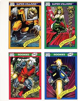 1990 Impel Marvel Universe - 4-card Panels #57-62-83-82 Sabretooth / Enchantress / Deathlok / Ghost Rider Front