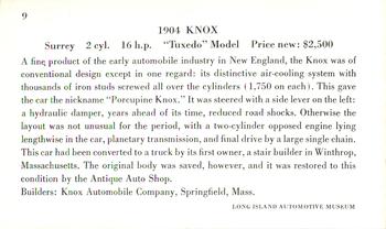 1961 Milton Bradley American Heritage Automobiles #9 1904 Knox Surrey Tuxedo Model Back