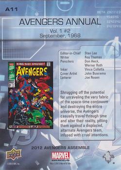 2012 Upper Deck Avengers Assemble - Classic Covers #A11 Avengers Annual - Vol. 1 #2 - September, 1968 Back