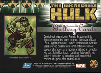 2003 Topps The Incredible Hulk #65 Comicbook legend John Romita Sr. painted thi Back