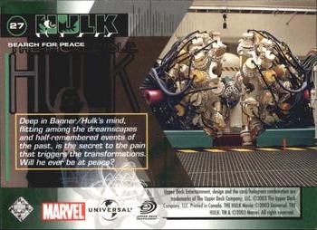 2003 Upper Deck The Hulk Film and Comic #27 Search for Peace Back