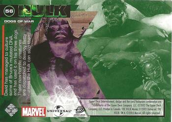 2003 Upper Deck The Hulk Film and Comic #56 Dogs of War Back