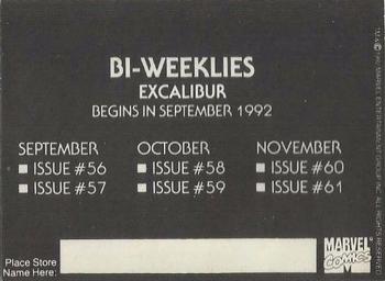 1992 Marvel Comics Bi-Weekly Promos #6 Excalibur Back