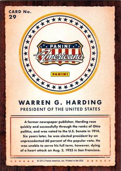 2012 Panini Americana Heroes & Legends #29 Warren G. Harding Back