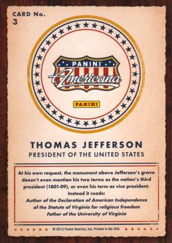 2012 Panini Americana Heroes & Legends #3 Thomas Jefferson Back