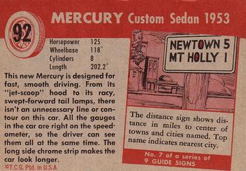 1953-55 Topps World on Wheels (R714-24) #92 1953 Mercury Custom Back