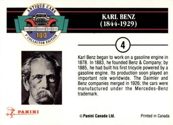 1992 Panini Antique Cars English Version #4 Karl Benz Back