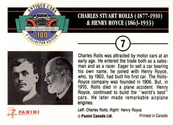 1992 Panini Antique Cars English Version #7 Charles Stuart Rolls & Henry Royce Back