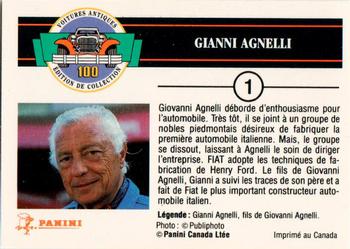 1992 Panini Antique Cars French Version #1 Gianni Agnelli Back
