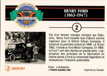 1992 Panini Antique Cars French Version #2 Henry Ford Back