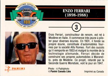 1992 Panini Antique Cars French Version #3 Enzo Ferrari Back