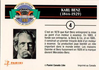 1992 Panini Antique Cars French Version #4 Karl Benz Back