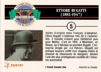 1992 Panini Antique Cars French Version #5 Ettore Bugatti Back