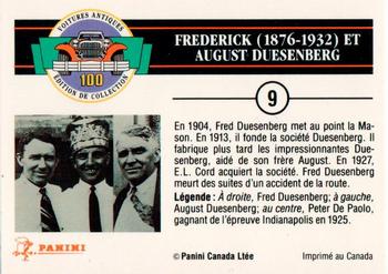 1992 Panini Antique Cars French Version #9 Frederick & August Duesenberg Back