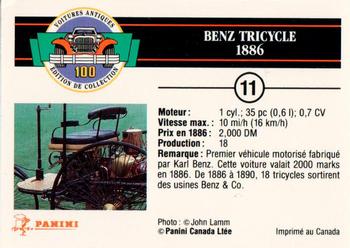 1992 Panini Antique Cars French Version #11 Benz Tricycle 1886 Back