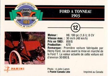 1992 Panini Antique Cars French Version #12 Ford A Tonneau 1903 Back