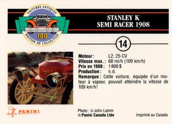 1992 Panini Antique Cars French Version #14 Stanley K Semi Racer 1908 Back