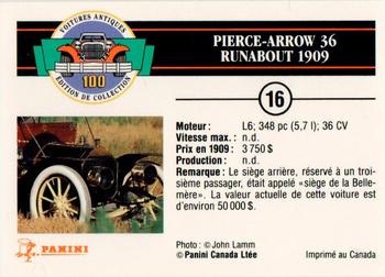 1992 Panini Antique Cars French Version #16 Pierce-Arrow 36 Runabout 1909 Back