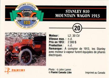 1992 Panini Antique Cars French Version #20 Stanley 810 Mountain Wagon 1913 Back
