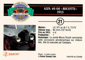 1992 Panini Antique Cars French Version #21 Alfa 40/60 