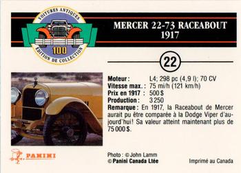 1992 Panini Antique Cars French Version #22 Mercer 22-73 Raceabout 1917 Back