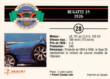 1992 Panini Antique Cars French Version #28 Bugatti 35 1926 Back