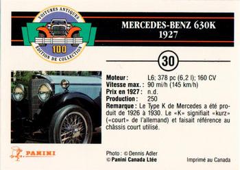 1992 Panini Antique Cars French Version #30 Mercedes-Benz 630K 1927 Back