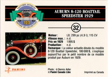 1992 Panini Antique Cars French Version #32 Auburn 8-120 Boattail Speedster 1929 Back