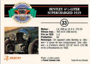 1992 Panini Antique Cars French Version #33 Bentley 4-1/2-Liter Supercharged 1929 Back