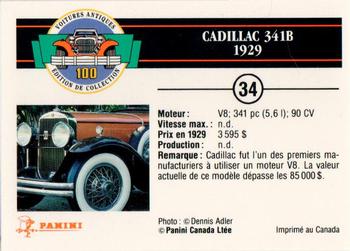 1992 Panini Antique Cars French Version #34 Cadillac 341B 1929 Back