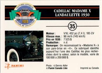1992 Panini Antique Cars French Version #35 Cadillac Madame X Landaulette 1930 Back
