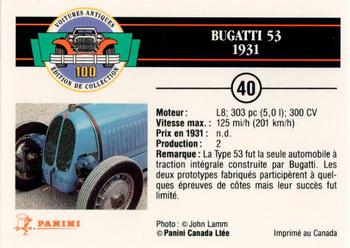 1992 Panini Antique Cars French Version #40 Bugatti 53 1931 Back