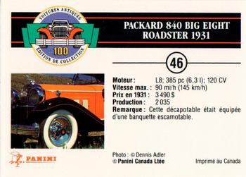 1992 Panini Antique Cars French Version #46 Packard 840 Big Eight Roadster 1931 Back