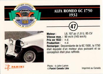 1992 Panini Antique Cars French Version #47 Alfa Romeo 6C 1750 1932 Back