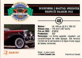 1992 Panini Antique Cars French Version #48 Deusenberg J Boattail Speedster Figoni & Falaschi 1932 Back