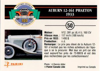 1992 Panini Antique Cars French Version #50 Auburn 12-161 Phaeton 1933 Back