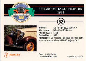 1992 Panini Antique Cars French Version #52 Chevrolet Eagle Phaeton 1933 Back