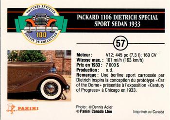 1992 Panini Antique Cars French Version #57 Packard 1106 Dietrich Special Sport Sedan 1933 Back