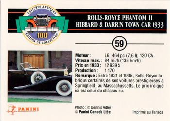 1992 Panini Antique Cars French Version #59 Rolls-Royce Phantom II Hibbard & Darrin Town Car 1933 Back