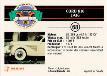 1992 Panini Antique Cars French Version #68 Cord 810 1936 Back