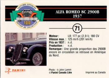 1992 Panini Antique Cars French Version #71 Alfa Romeo 8C 2900B 1937 Back